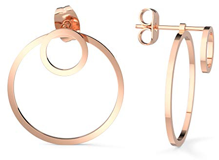 THIORA 2 in 1 Kreis Ohrringe Damen | Edelstahl | Rund Geo Minimalistisch | Ohrstecker Geschenk für Frauen (Rosegold)