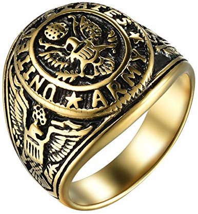 Flongo Herren-Ring Siegelring Männer Ring Daumenring aus Edelstahl Bandring Gold Russische Staatsflagge Staatswappen Motorradfahrer Biker Herren-Accessoires Größe 65