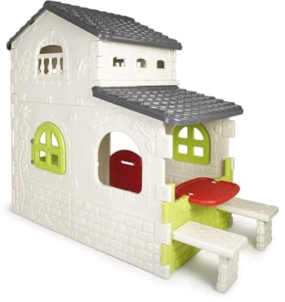 FEBER- Casita de Juegos Infantil Super Villa, Amplio Espacio en el Interior, Buzón de Cartas, Ventanas Abatibles, Banquillos, Resistente y Fácil Montaje, para Niños de 3 años+, Famosa (800013047)