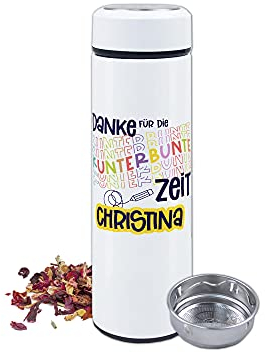 GRAZDesign Teeflasche mit Sieb für Erzieherin | Danke für die kunterbunte Zeit | mit Namen personalisiert | Tee Trinkflasche Edelstahl 500ml | Geschenk Dankeschön Kindergarten Abschiedsgeschenk