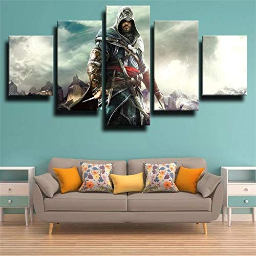 Myrdsio Kunstdrucke Gemälde 5 Teilig Leinwand Drucke,Wand Für Zuhause Malerei Wohnzimmer Wohnung Deko Modulare Bilder Attentäter-Enthüllungen Ezio Audtore Hd Gedruckt Poster,Mit Rahmen