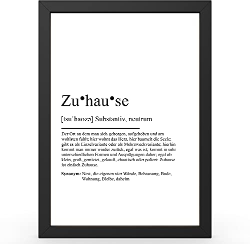 Urhome DIN A3 Kunstdruck Definition Zuhause ohne Rahmen - Worterklärung wie im Duden Lexikon als Wanddeko Spruch-Poster Deko Wandbild mit Spruch gerahmt für Wohnung Familie Geschenk