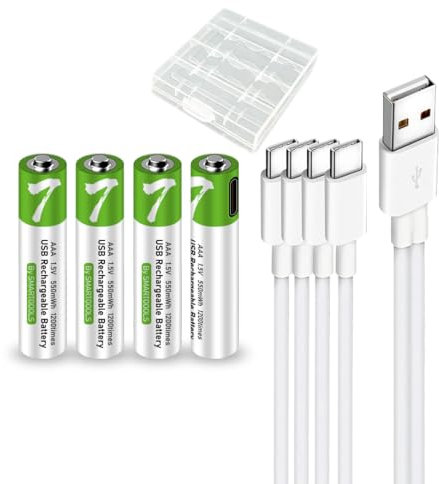 Wiederaufladbare Batterien USB AAA Lithium ION 1,5 V 550 mWh AAA Akku 1 Stunde Schnellladung 1200 Zyklen mit Typ-C Ladekabel Überladungsschutz 4 Stück