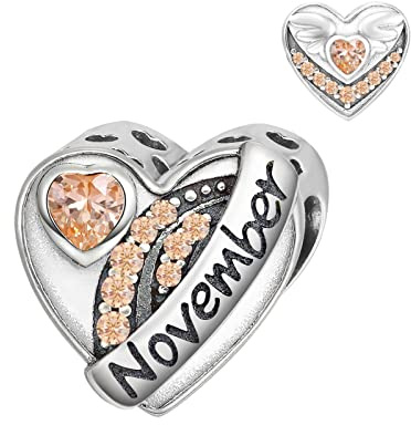Qings Charms Corazón de Amor para Pulsera Plata de Ley 925 - Abalorios Charms Corazon Collar Colgante Letra Birthstone Joyeria Regalo para Mujer Nina