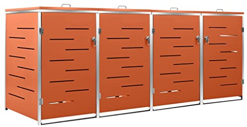 vidaXL Quadruple Wheelie Bin Shed Waste Container Enclosure Garage Wheelie Trash Bin Shed Store Storage Cabinet Box Cover Stainless Steel, Orange, 276.5 x 77.5 x 115.5 cm