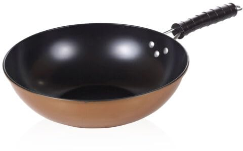 TRTO 1Pcs Wok Large Copper Carbon Chinese Stir Fry Non Stick Frying Pan Easy to Use and Cleans