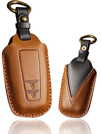 ontto Leder Autoschlüssel Hülle Passt für Toyota CHR C-HR Prado Prius Camry Corolla RAV4 2017-2019 Autofernbedienung Schutzhülle Schlüsselhülle Cover Schlüsselbox Schlüsselanhänger-2 Tasten Braun