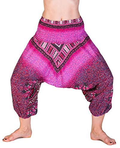 PANASIAM Aladinhose 3/4 Länge - Haremshose Damen & Mädchen - Yogahose | aus 100% Viskose, einfarbig & mit Muster, je nach Körpergröße bei Damen wie Caprihose, bei Kindern (ca. 10-14 J.) länger