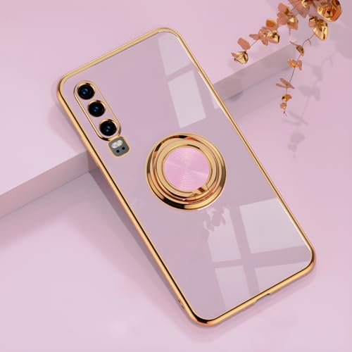 Rokmym Huawei P30 Hülle,Weiche Silikon Handyhülle mit 360 Grad Ring Ständer für Magnetische Autohalterung Metallrahmen Case Cover für Huawei P30
