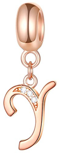 Roségold Buchstabe Y Charms, Initial Y Alphabet Perlen –925 Sterling Silber Dangle CZ Birthstone Halskette Anhänger, passend für Pandora Letter Armbänder, für Neujahr/Frohe Weihnachten Geschenke