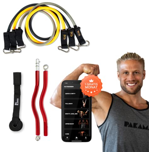 PAKAMA - Premium Widerstandsbänder Set inkl. SZ-Stange (Bar) für Home Workout & Krafttraining Zuhause - Extrem Resistance Bands in 20kg, 22kg und 24kg - Fitness-Bänder für bis zu 120kg Widerstand