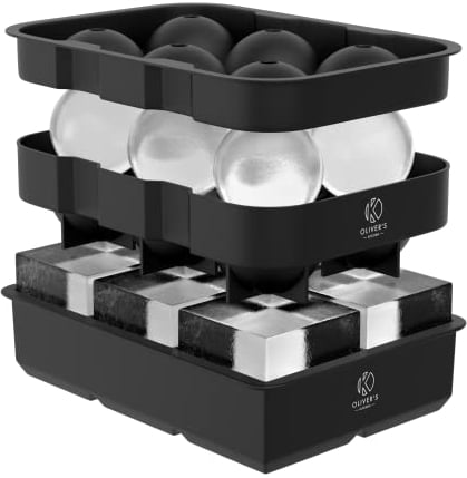 Oliver's Kitchen - Juego de 2 x Moldes de Cubitos de Hielo - Mantén Fría Tu Bebida Más Tiempo - Cubitos Grandes, - Hielos Redondos y Cuadrados, Fáciles de Desmoldar- Moldes Apilables