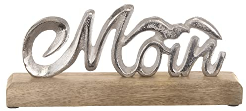 Brandsseller Deko-Schriftzug Moin mit Möwe ca. 23x11x5cm auf Mangoholz-Sockel/Aluminium