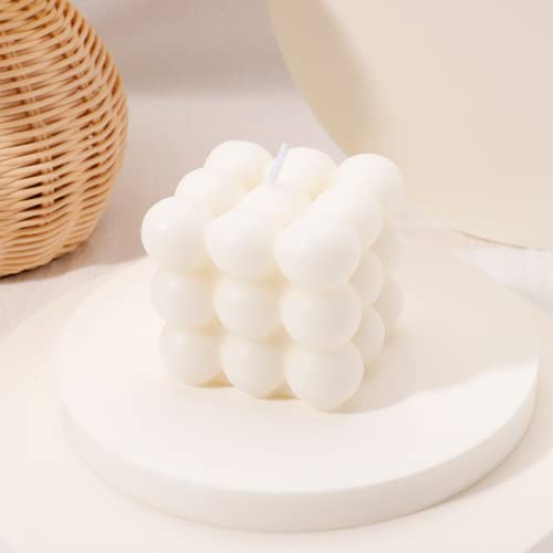 Bubble Kerze | natürlich und wohlriechend Handmade Kerzen | 100% vegane Kerzen | Nachhaltige Deko Kerzen Aus Natürlichem Sojawachs | Boho Deko | 6 x 6 x 6 cm (Weiß, 1)