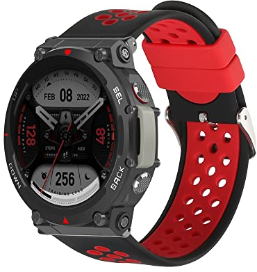 kwmobile Ersatzarmband kompatibel mit Huami Amazfit T-Rex 2 Armband - Fitnesstracker Band aus Silikon in Schwarz Rot