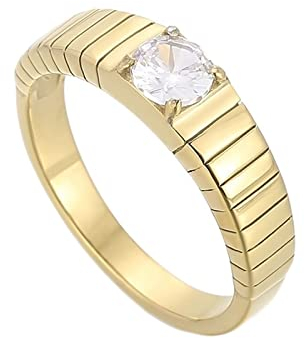 Gualiy Damenringe Edelstahl, Gold Ringe Hochzeitsringe 3MM Ring mit Rund Zirkonia Ring Größe 57 (18.1)