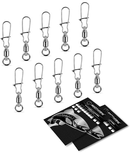 AMZfishing NEU 10x Kugellager-Wirbel mit Fast-Lock | Karabinerwirbel Angeln | Wirbelsortiment | Wirbelset | Wirbel Angeln | Angel Wirbel | Angelwirbel Set | Angeln Wirbel (10 Stück, DL #1/14kg)