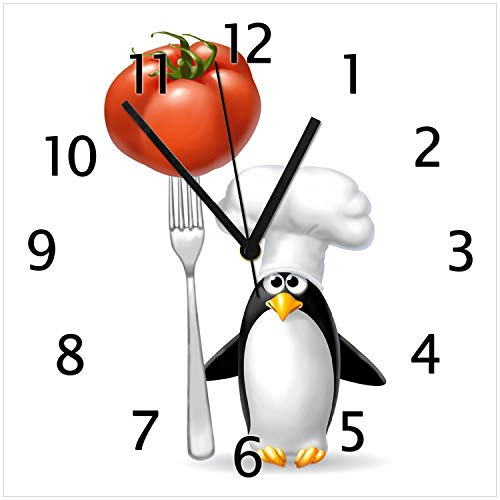 Wallario Design-Wanduhr Pinguin Koch aus Glas, Motiv-Uhr Größe 30 x 30 cm, Schwarze Zeiger