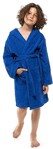 Twinzen Accappatoio Bambino Adolescenti con Cappuccio, 100% Cotone OekoTex, Accappatoio Ragazzo Ragazza 13-14 Anni Blu Scuro - Tessuto Spugna Accappatoio da Bagno Ultra Morbido e Assorbente