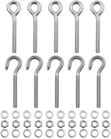 Confezione da 10 bulloni ad anello e gancio ZONADAH M6 con gambo lungo in acciaio inox 304, chiusi, vite filettata per amache, altalena, giardino, barca, yacht, marina