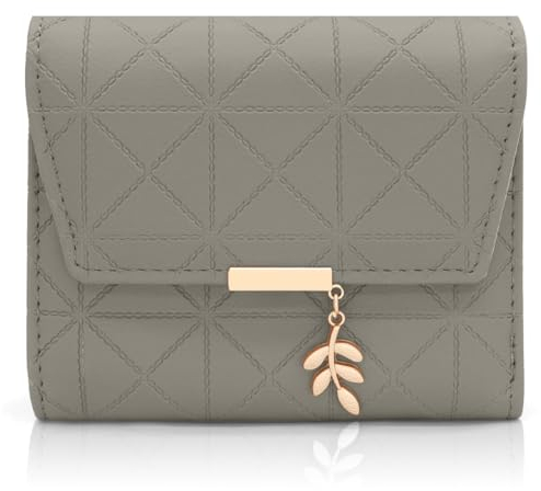 REETEE Damen Geldbeutel aus Weichem Veganem Leder Kleine Portemonnaie Damen mit Vielen Fächern, Mini Portmonee Damen mit Münzfach und Kartenfächer Frauen Geldbörs (B-grau)