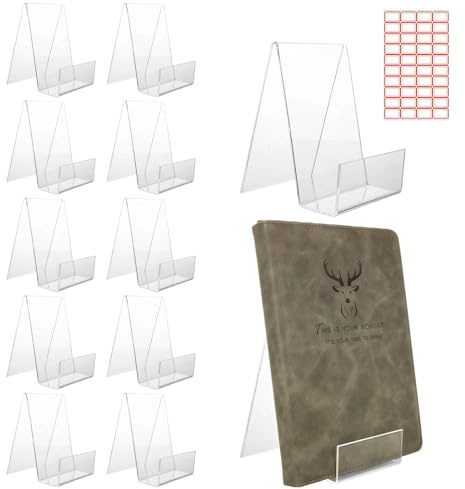 AHAQU 12PCS Acrylic Book Stand, 7.5 x 9 x 10.5cm Transparent Book Display Stand, Clear Book Holder for Displaying Photos, Magazine, Music Sheets, Tablets, Phones