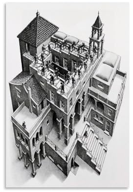 WurBu M.C. Escher Painter Artwork【Aufsteigend und Absteigend】 Bedruckte Poster, Kunstdruck, Wand-Foto, Farbe, hängendes Bild, Familienschlafzimmer, Dekoration, Geschenk, 20 x 30 cm