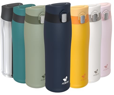 AORIN Trinkflasche Edelstahl 18/8, 500ml, Auslaufsicher Thermoskanne Isolierflasche Doppelwandig mit 2 Deckel, BPA-Frei Sportflasche, Trinkflaschen für Sport, Schule, Outdoor