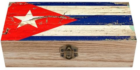 Bandera de Cuba en una vieja caja de madera de pared de madera con tapa cajas de almacenamiento organiza joyero cajas decorativas para mujeres y hombres