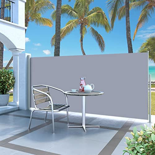 GuyAna Ausziehbare Seitenmarkise 140x300 cm Grau Terrassen-Sichtschutz Balkon Windschutz Ohne Bohren