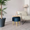 [en.casa] Samthocker Laholm Sitzhocker Polsterhocker Ø 40cm runder Pouf eleganter Hocker 4 goldene Metallbeine Dekor Schminkhocker für Wohnzimmer, Schlafzimmer Blau