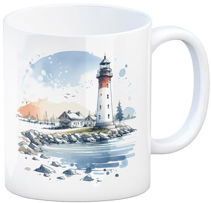 Leuchtturm Kaffeebecher Maritime Tasse Wasserwelten-Design Meer See Küste Ufer- Navigationssymbolik Signal-Leuchtturm Motiv
