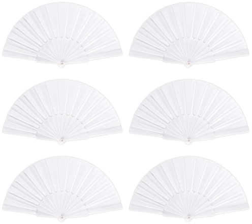 LAMEK 6 Pcs Weiß Fächer Falten Handfächer Seide Stoff Faltbare Faltfächer Handheld Klappfächer Taschenfächer Folding Hand Fans Vintage Accessoire für Sommer Hochzeit Tanzabend Party Wand