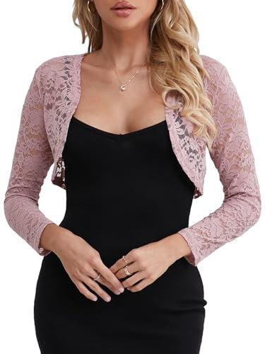 fuinloth Bolero Shrugs for Women Lace Cardigan Wedding Long Sleeve Elegant Pink