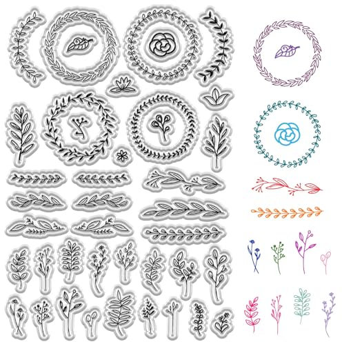 craspire Blatt Klare Gummistempel Blumengirlande Vintage Pflanze Wiederverwendbare Transparente Silikonstempelsiegel Für DIY Scrapbooking Journaling Kartenherstellung Dekor Fotoalbum Dekorativ
