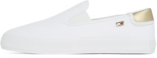 Tommy Hilfiger Sneaker con Suela Vulcanizada Mujer Canvas Slip-On Mocasín, Blanco (White), 37