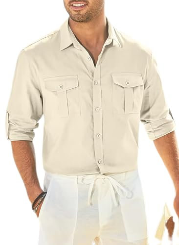 T-Shirt Herren Longsleeve T-Shirt Herren Jeans Shirt Herren Kariert Shirt Herren Casual T-Shirt Herren Kurzarm Herren Business Arbeits Basic Hemd Herren F-Beige XL