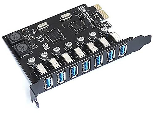 Quisiete Adaptador PCI Express USB 3.0 PCI e una 7 Puertos Tarjeta Adaptadora de ExpansióN USB 3 Convertidor de Controlador PCIe PCI-E X1 USB3 (Via)