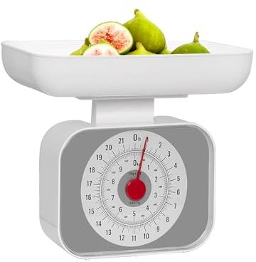 Innoteck Essentials Kitchen Scale 10KG - Mechanical Analogue Food Scale - With Removable Rectangular Plate - Compact, Easy-to-Read Dial for Accurate Food Measurement - Detachable Bowl - White