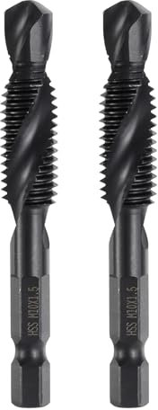 sourcing map 2pcs Combination Drill and Tap Bits Metric M10 x 1.5 Thread 1/4 Hex Shank Nitride Coated Threading Screw Taps 4341 High Speed Steel Machine Drilling Tapping Tool Kit