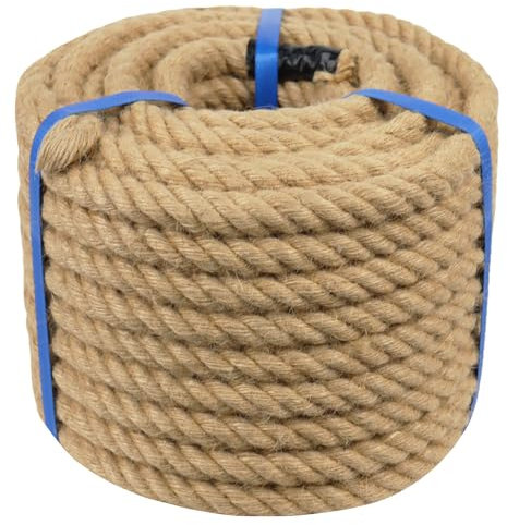 3/4 Zoll Natürliches Juteseil, 150 Fuß dickes Hanfseil, 4 Stränge gedrehtes Manila-Seil für Handwerk, Geländer, Hängematte, nautisch, Heimdekoration, Innen/Außenbereich