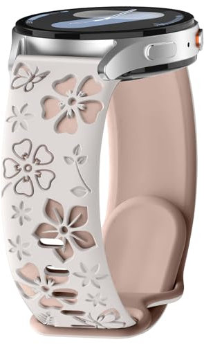 MoSuul Fiori Cinturino 20MM per Samsung Galaxy Watch 7/FE/6/5 40, 44mm/Watch 6 Classic 43, 47mm, Silicone Morbido Donna Sportivo Cinturini in Silicone per Galaxy Watch 5 Pro 45mm Starlight+Nero