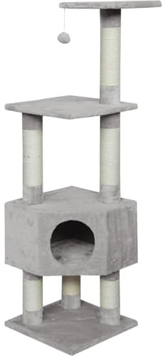 JACK AND VANILLA, Eleganter Kratzbaum für Katzen, modernes cremefarbenes und graues Design, multifunktional zum Kratzen und Ausruhen, Maße 40 x 40 x 130 cm, cremegraue Farbe, Kratzbaummodell