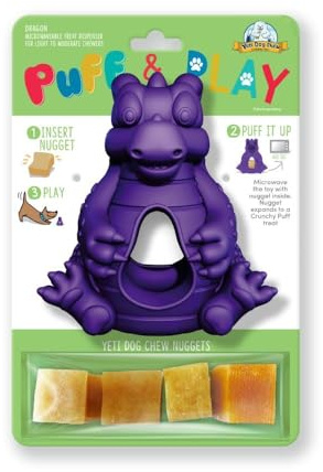 Yeti Puff and Play Dog Toy, Dog Chew Holder, Fun Stimulating Chew Toy for Teething, Behavior Training for Light to Moderate Chewers (Purple - Dragon)
