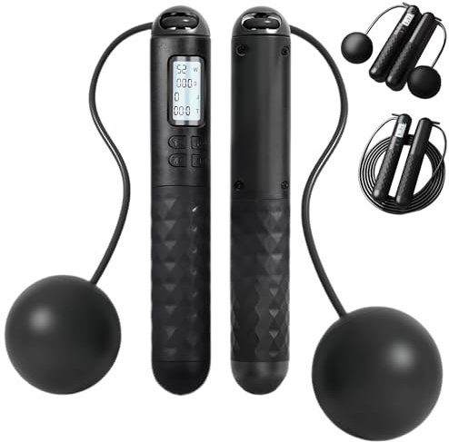 Cordless Skipping Ropes with Smart Counter for Adults Kids, Weighted Jump Rope with Gravity Ball, LCD Display, Adjustable Cord Skipping Rope for Female and Male Indoor Outdoor Exercise Fitness