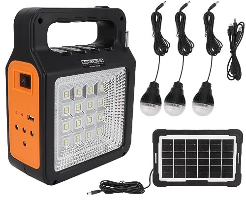 Generador Solar para Exteriores, Banco de Energía Solar con Panel de Luz Brillante, Portátil de 3 Bombillas, Banco de Energía Solar de 6000 MAh para Viajes de Camping, Compatible