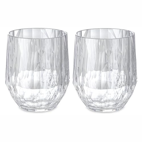 Koziol Superglas Club No. 23, 2 unidades, 200 ml, vaso de vino blanco, plástico transparente efecto diamante, lujoso, irrompible, reutilizable, Ideales para fiesta, camping, set de 2