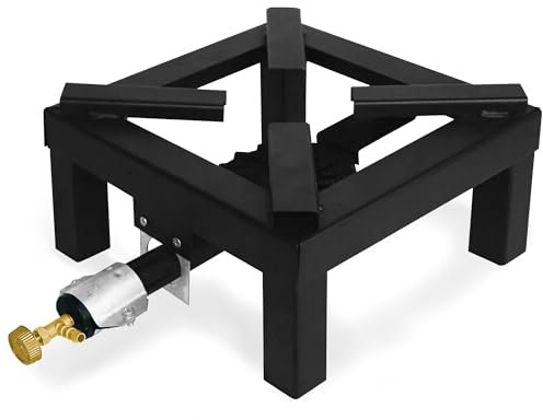 AEFFE Fornellone con Bruciatore e Valvola, in Ghisa, Quadrato o Tondo, per Esterno con Piedi, da Giardino, Campeggio, per Conserve adatto a Padelle (Quadrato, 45 x 45 cm)