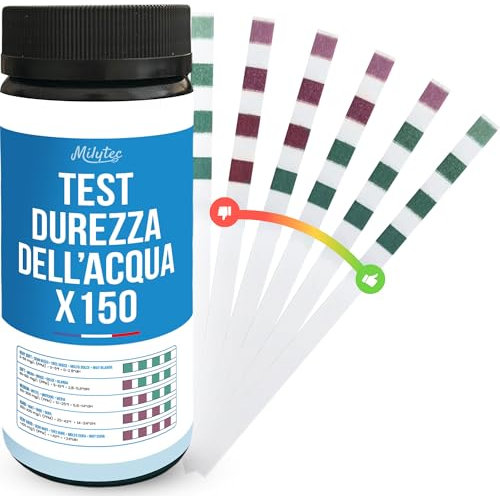 MILYTEC 150 Strisce reattive TH Acqua potabile – Kit analisi durezza dell'acqua calcarea – Tester TH Addolcente, Acquario, Piscina – Facile misurazione con linguette precise – °f (FR), °dH (DE), ppm