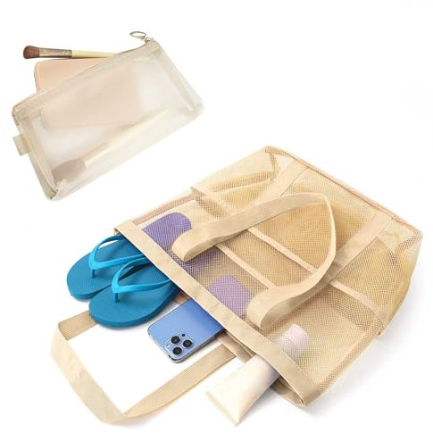 Borsa da spiaggia Boho da donna, impermeabile, con cerniera e tasca, borsa per la spesa riutilizzabile per le donne Tote Bags per viaggi